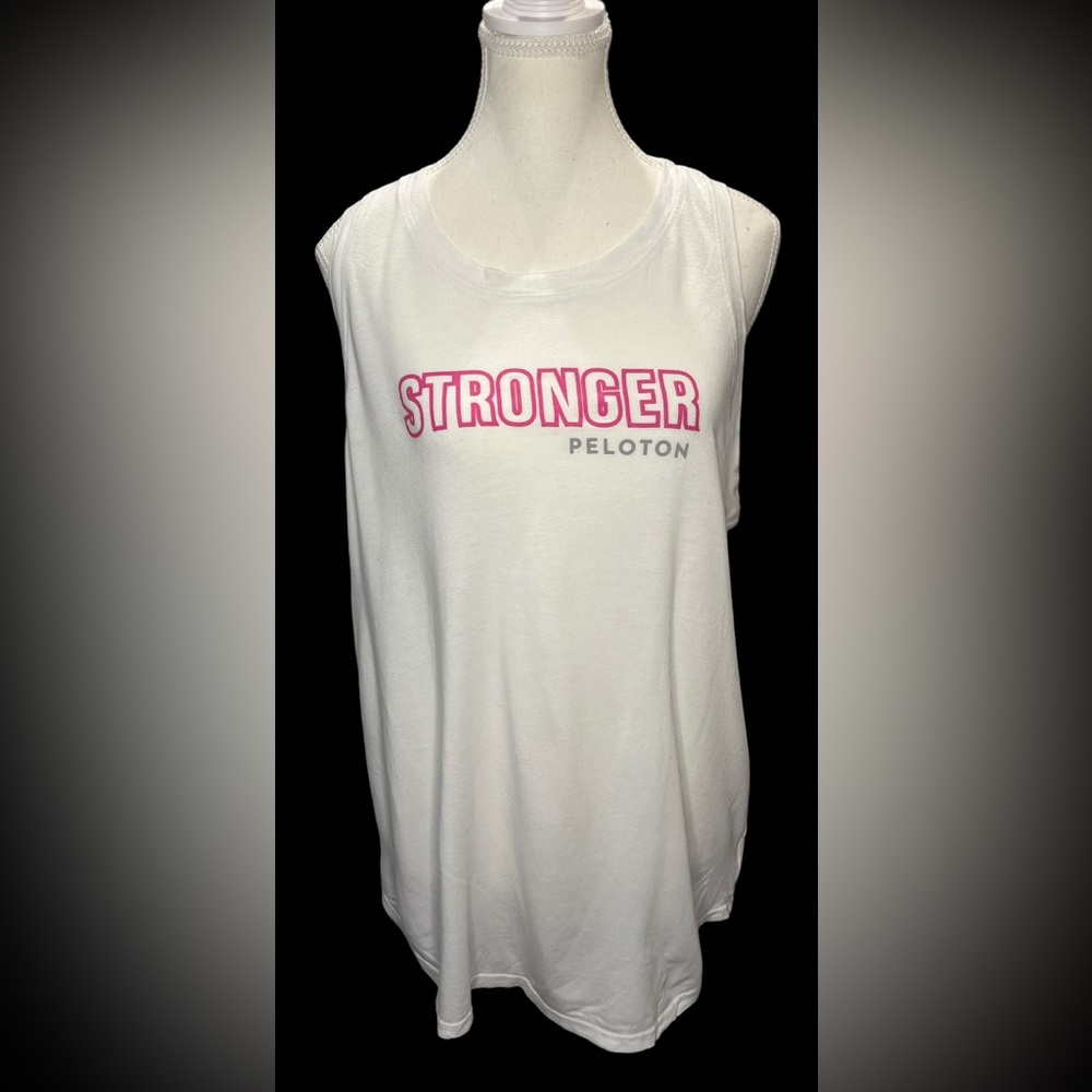PELOTON STRONGER Tank Top Size Large | White with HOT pink Peloton logo Womens